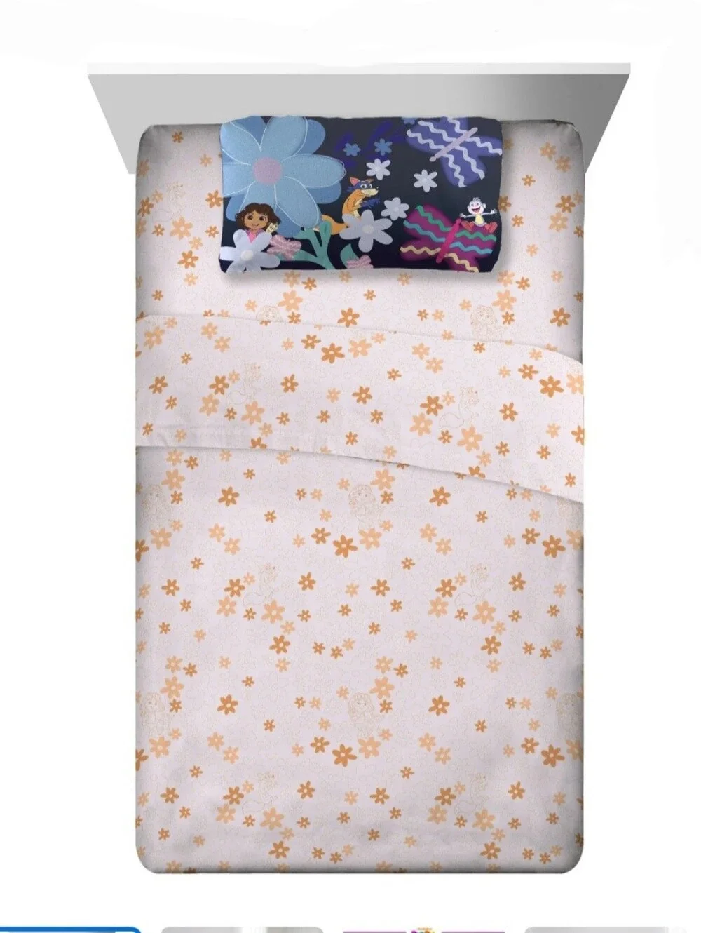 Dora Kids 3 Piece Pink Orange Floral Twin Sheet Set